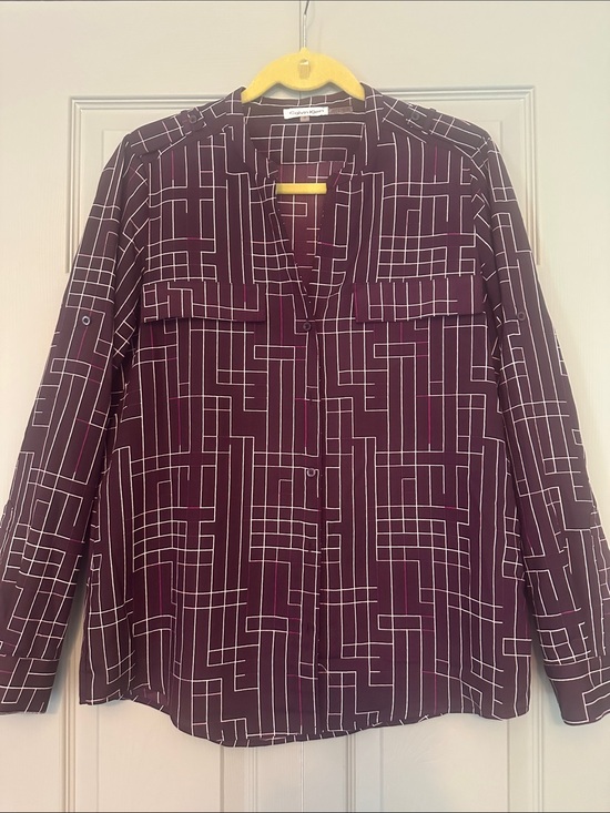 Calvin Klein Tops - Calvin Klein Plum Grid Print Blouse